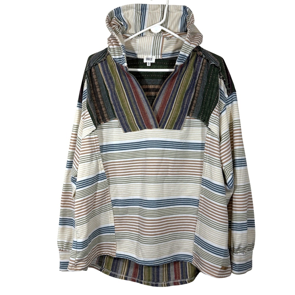 Women's Patchwork Hoodie Sz XL Buckle Sweatshirt Grunge 90s Indie striped BKE - Picture 4 of 12